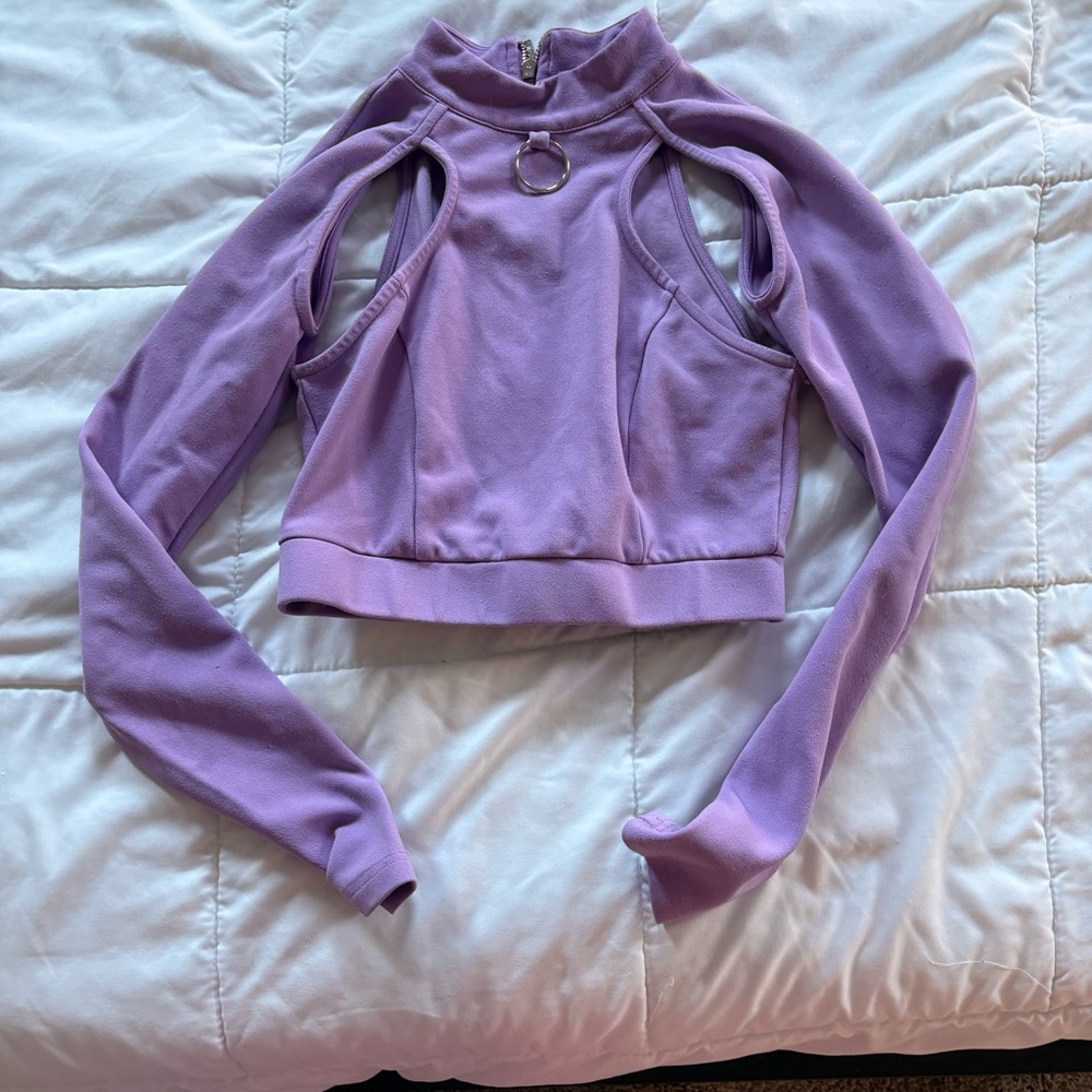 DOLLS KILL Rave / Raver Purple Long Sleeve Cutout Top